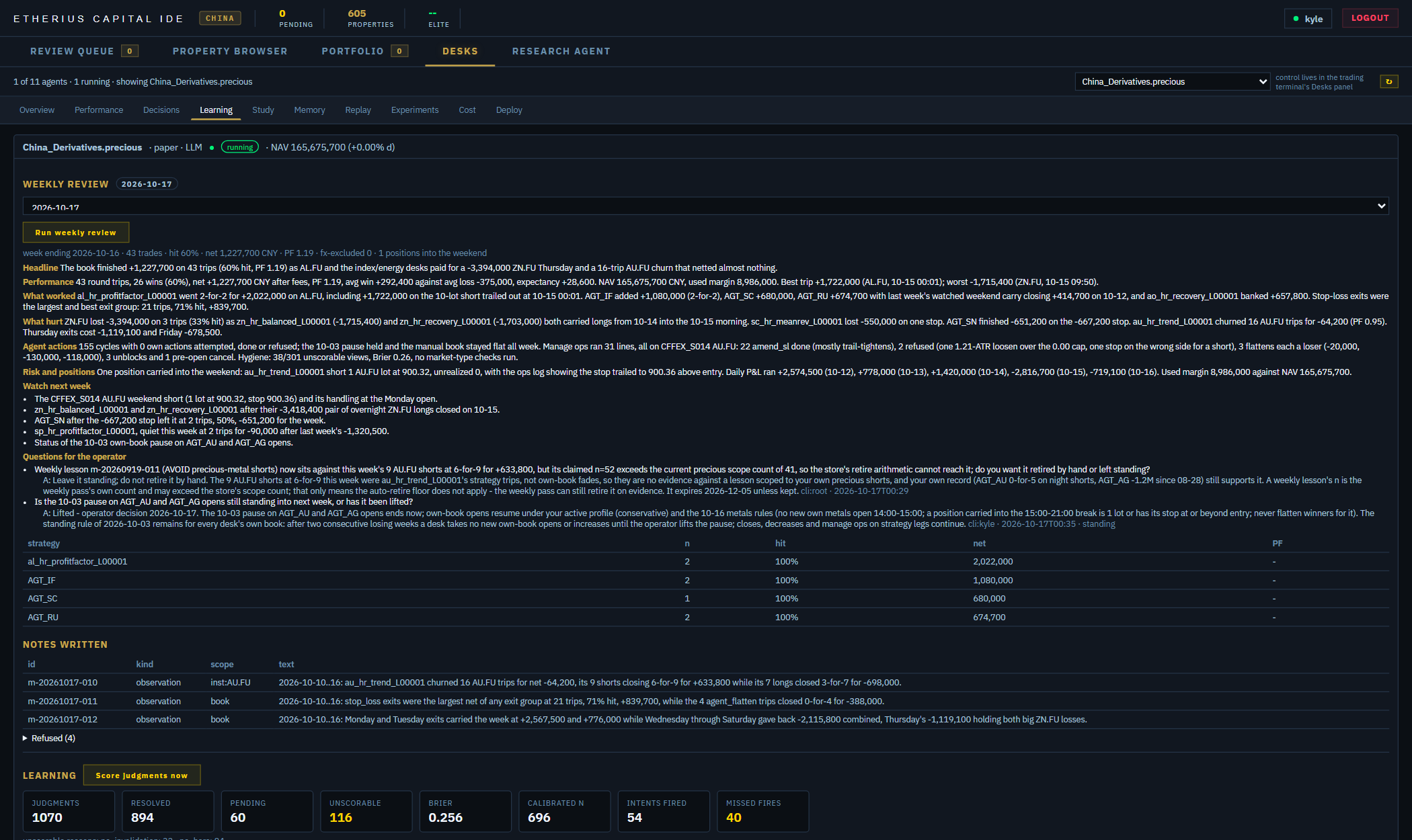 Research IDE, a desk's weekly portfolio review
